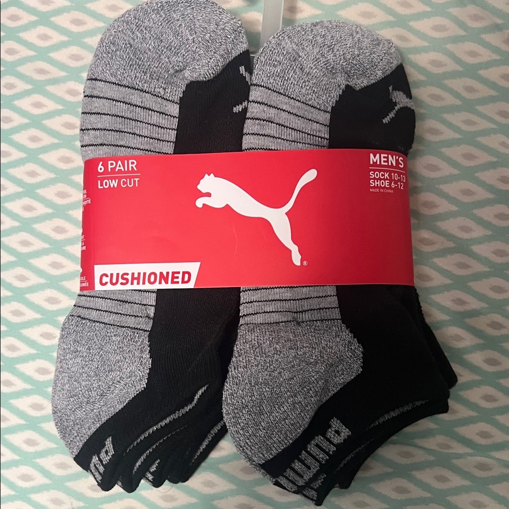Puma Men's Athletic Low Cut Socks - Black and Gray